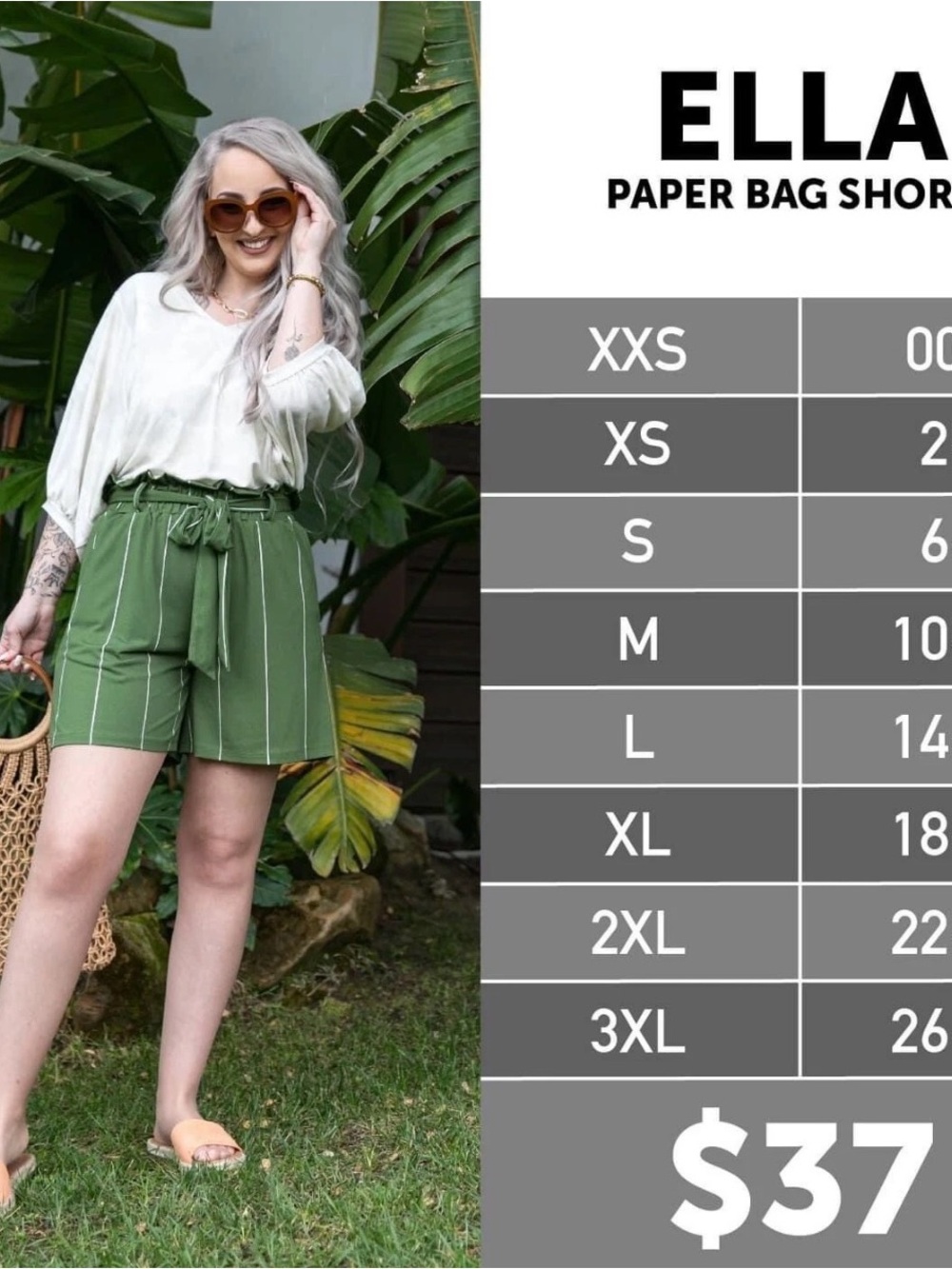 Ella Striped Paperbag Waist Shorts - Olive with White Pinstripes